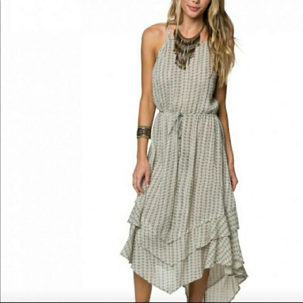 O’Neill Adia Black and Cream Print Midi Dress